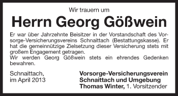 Traueranzeige von Georg Goesswein von Pegnitz-Zeitung